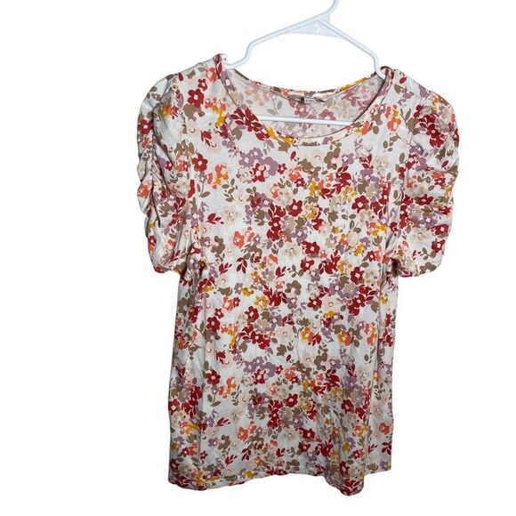 Loft Tops - Loft Blouse Women's Medium T-Shirt Printed Puff Short Sleeve Colorful Shirt Top